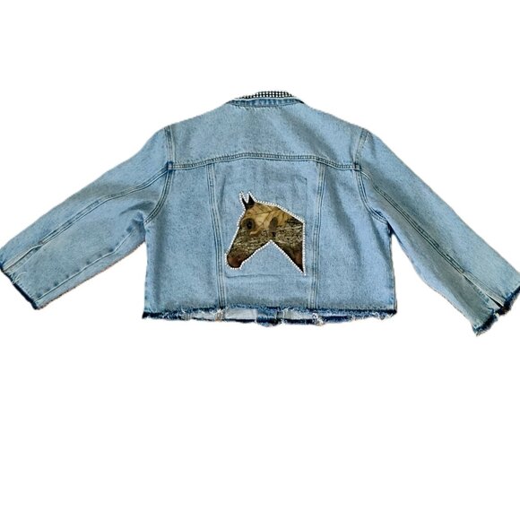 Size 10 Jeanology Equestran Jacket Woman's Repurposed with Three-quarter Sleeves - Picture 6 of 12